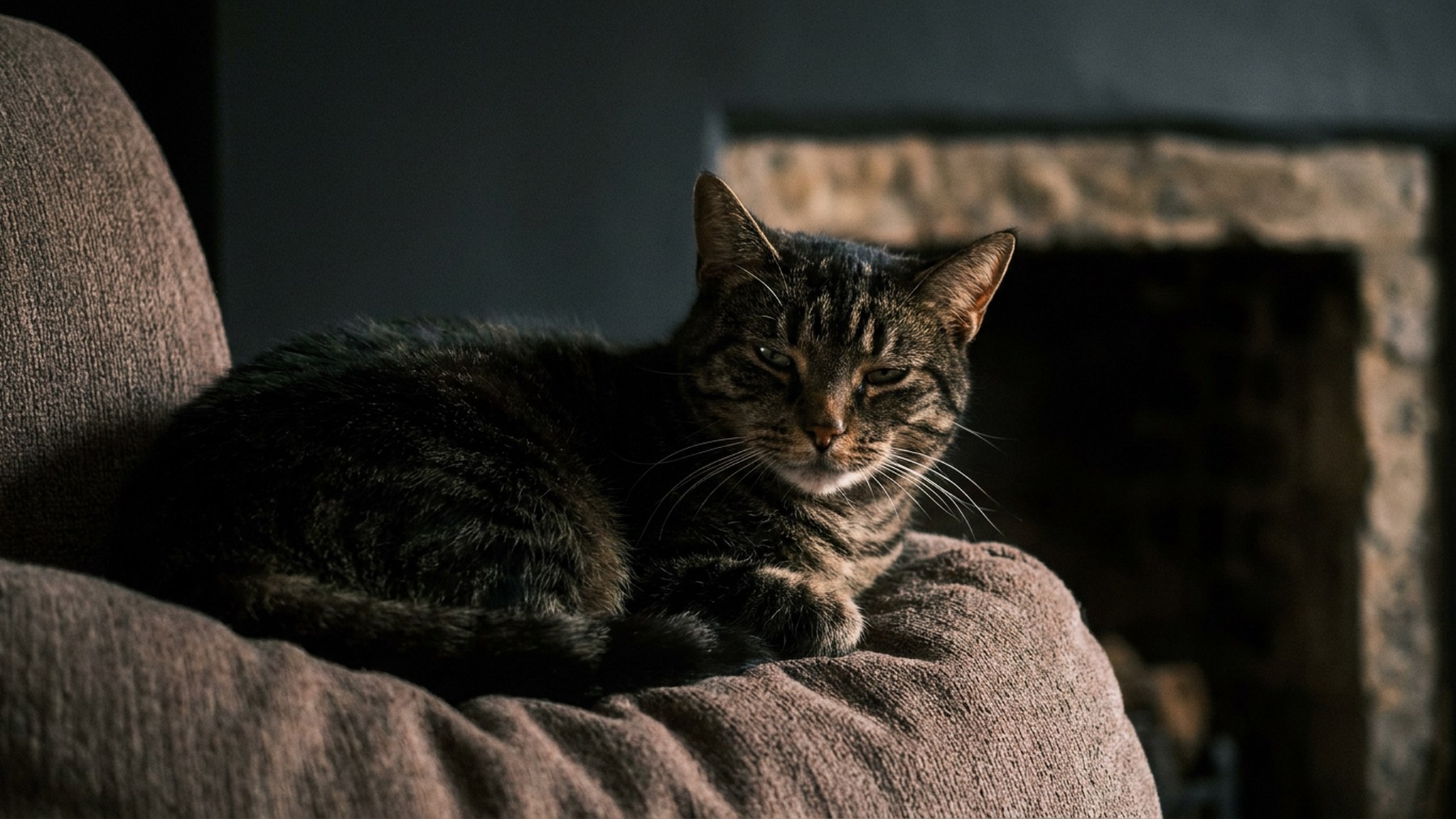 Кошка свернулась клубком и спит в белой раковине ванной комнаты, лапы поджаты, довольная мордочка